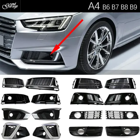 교체용 프론트 범퍼 블랙 안개등 케이스, 아우디 A4 S4 B6 8E B7 B8 8 8K B8.5 B9 8W B9.5 안개등 그릴 안개등 프레임, 1 쌍