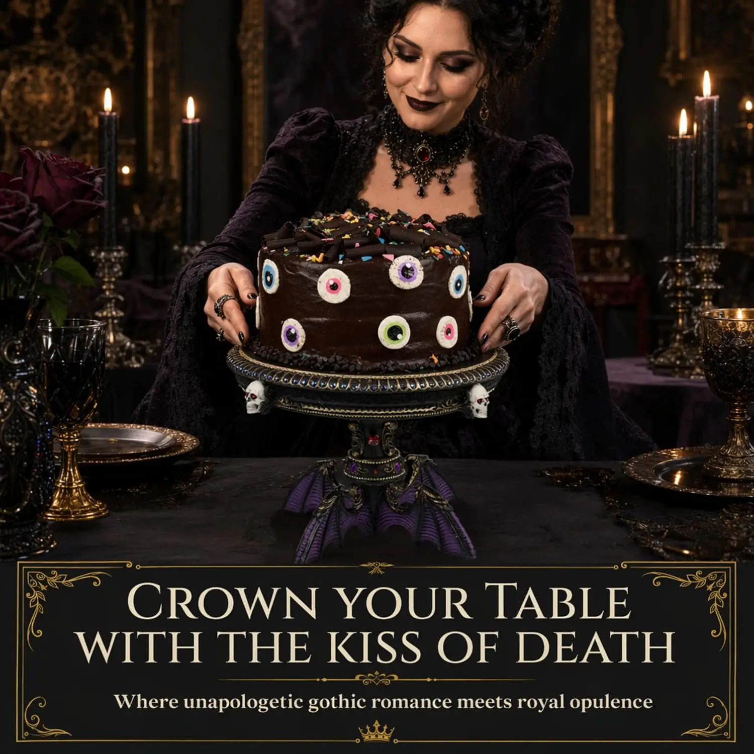 Gothic Skull Cake Stand, Decorative Centerpiece