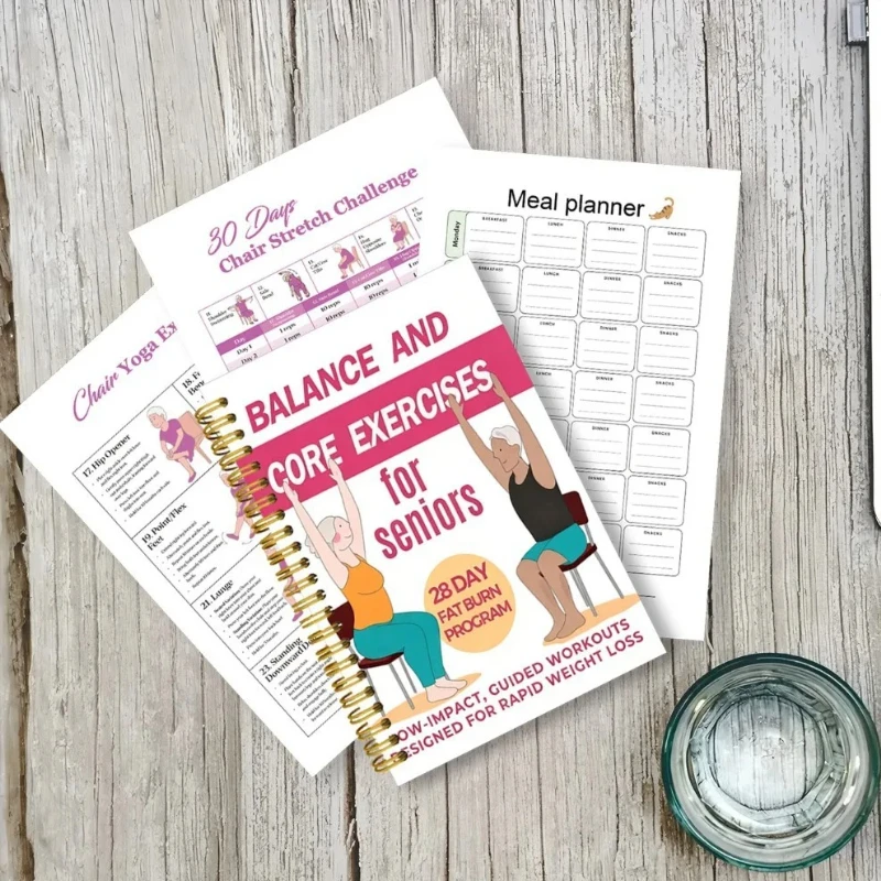 Chair yoga practice notebook for middle-aged and elderly people, 50 page sitting yoga guide, fitness planner magazine, flexibili