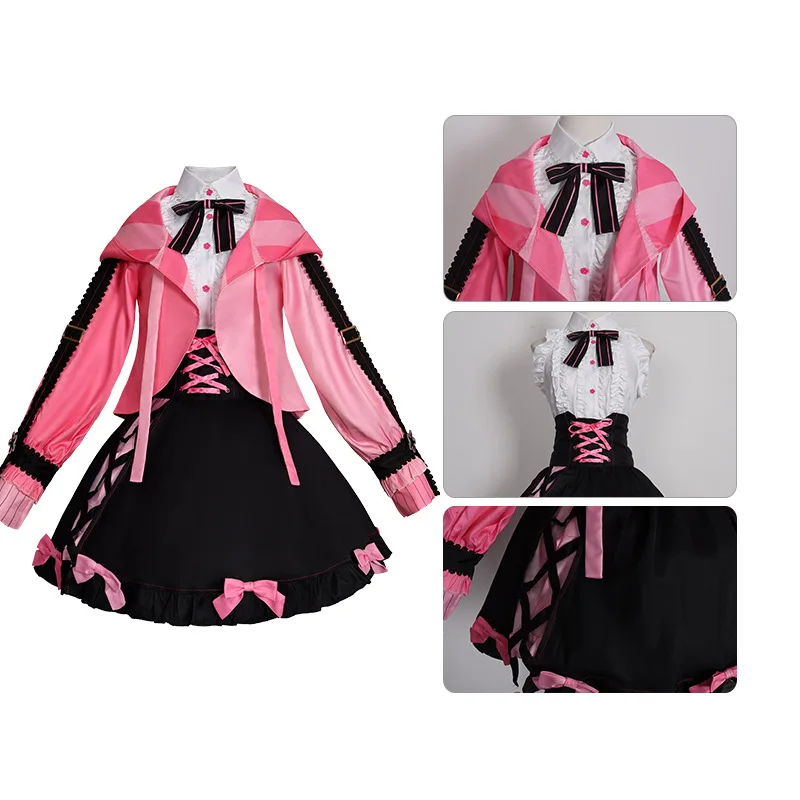 أنيمي مشروع Sekai المرحلة الملونة! أزياء تنكرية 2025 فتاة جديدة معطف وردي حلو تنورة ربطة عنق جوارب عيد الميلاد لوليتا ميكو موحدة