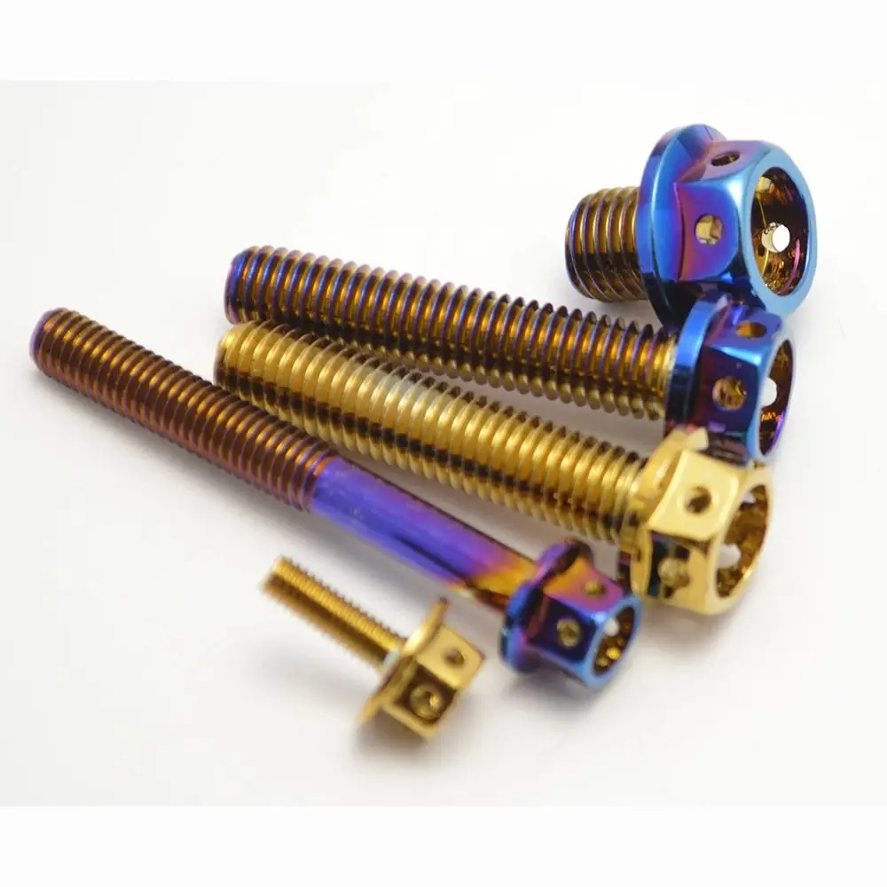 M6 M8 Titanium Bolt With Drilled Holes 10/15/20/25/30/35/40/45/50/60 Hex Head Screws Gold/Burnt Blue Hex Head Bolts Motorcycle