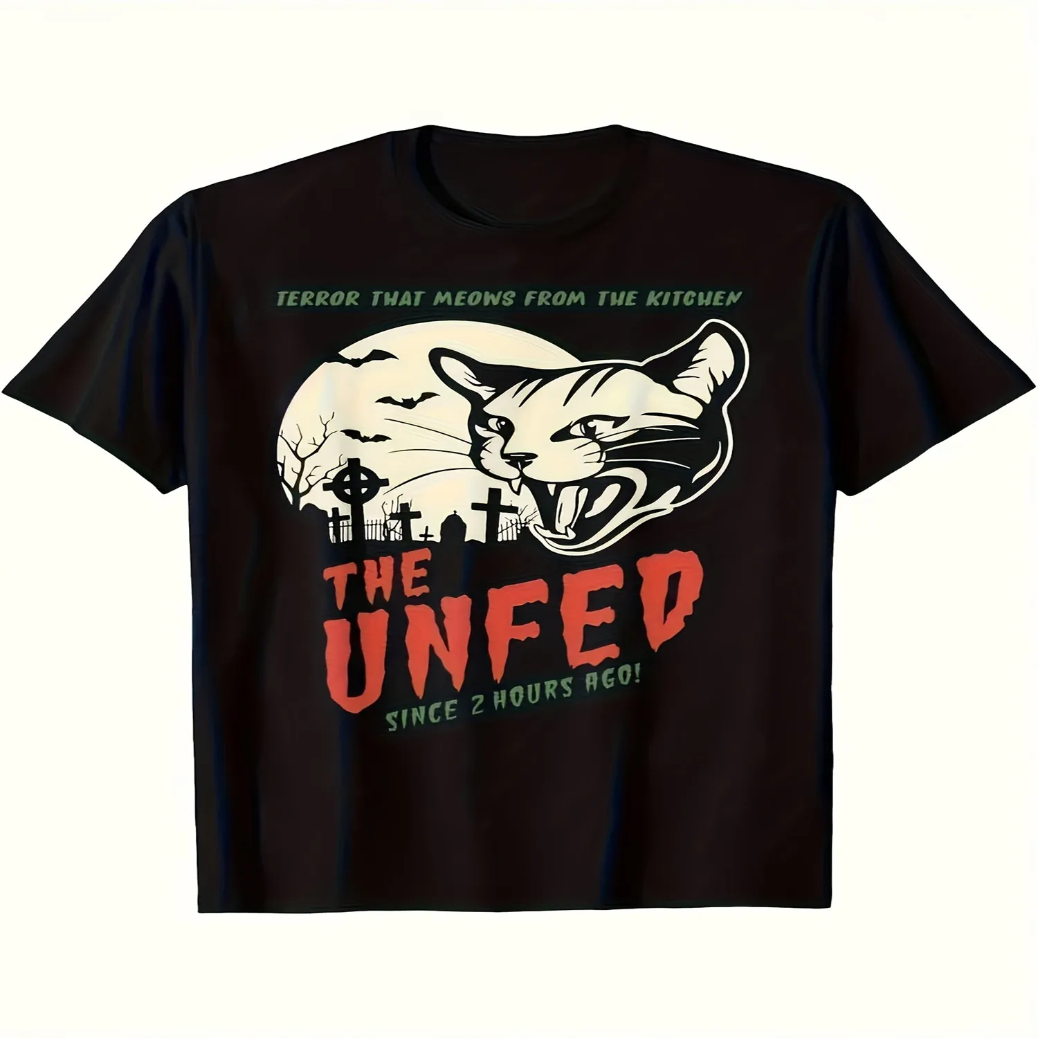 Men'S Gothic Vampire Humorous T-Shirt - Vampire Cat And Blood Pattern Loose Round Neck Short Sleeve Shirt _ Suitable for Outdoor, Casual Wear _ All-Season Themed Activities And Daily Gothic Style Retro Graphic Shirt, Holiday Tshirt