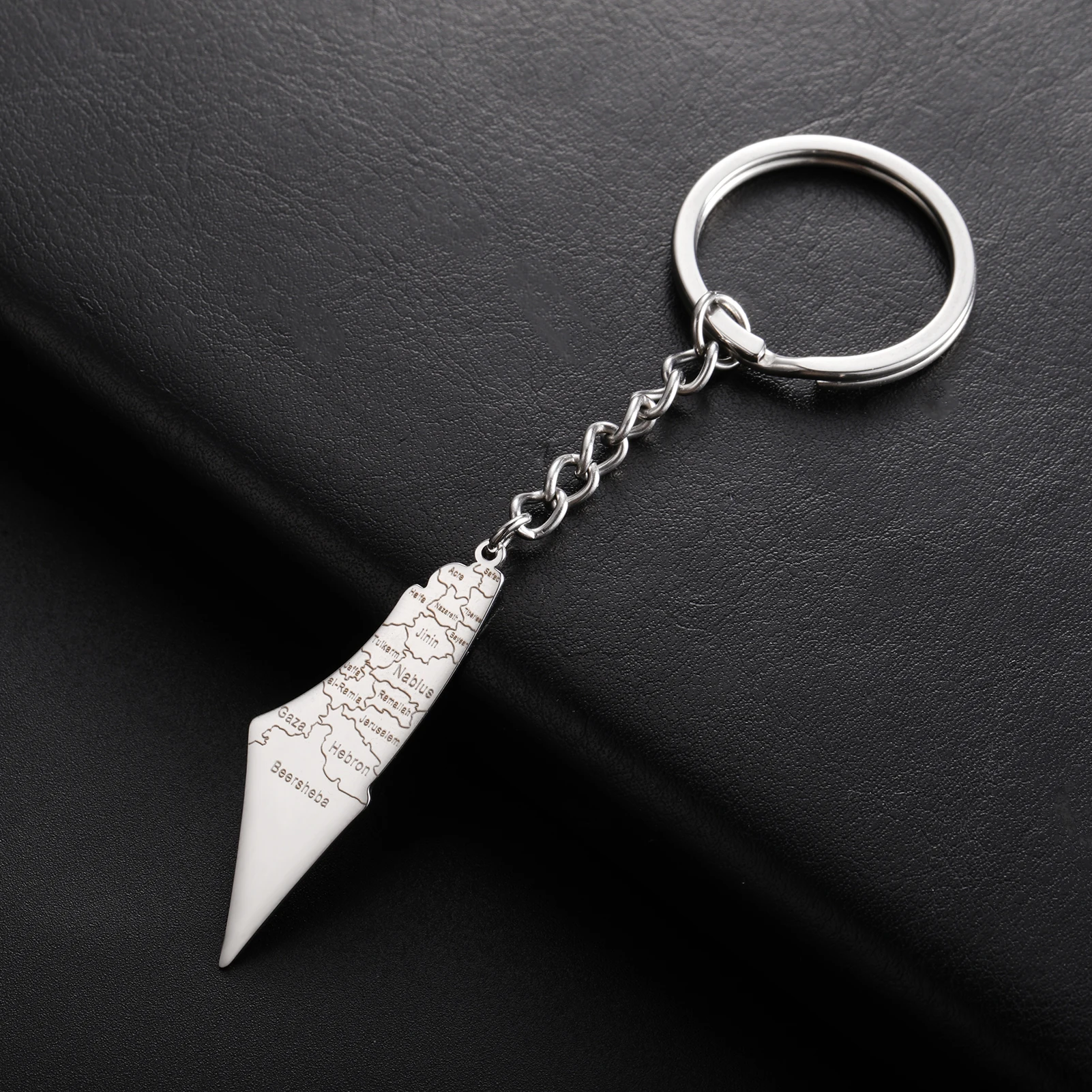 COOLTIME Palestine Map Keychain Stainless Steel Geometry Arabic Script Motivational Palestine Key Chain Jewelry Gift Wholesale