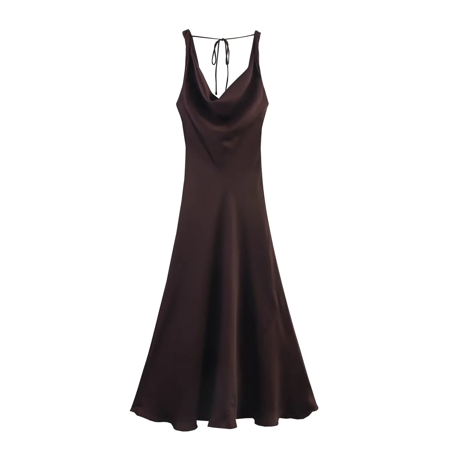 JNLEAOG Autumn New Sle Women's Long Satin Feel Dr Wind Design High Waist A-Line Skirt Casual Strapl Gown