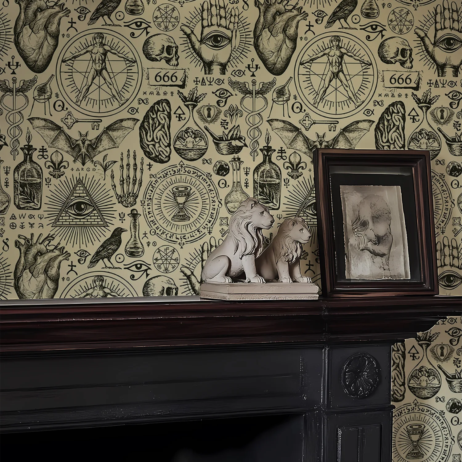Mysterious Hand Drawn Pattern Wallpaper Waterproof Self Adhesive Cabinet Stickers Pvc Peel and Stick Removable Wallpapers