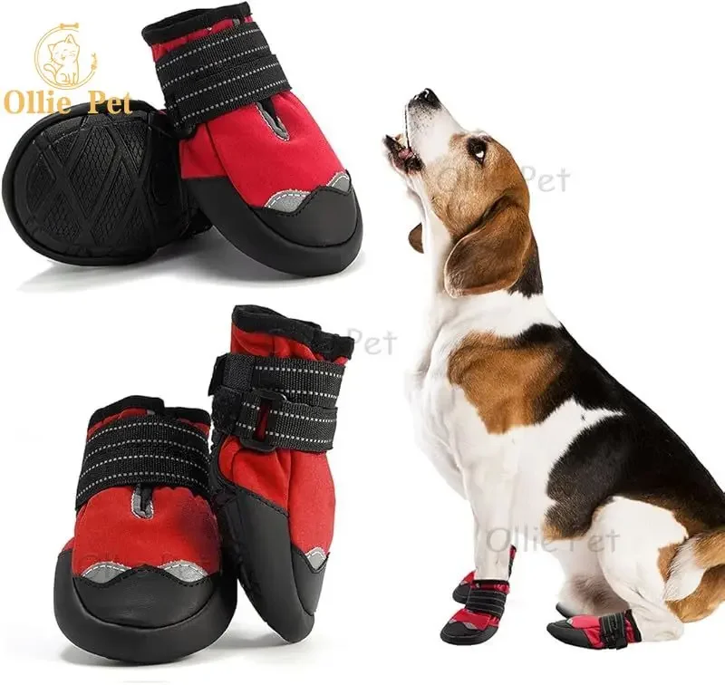 

Dog Boots Waterproof Shoes for Dogs with Reflective Straps Rugged Anti-Slip Soft Sole Dogs Paw Protector for Medium Large Dog