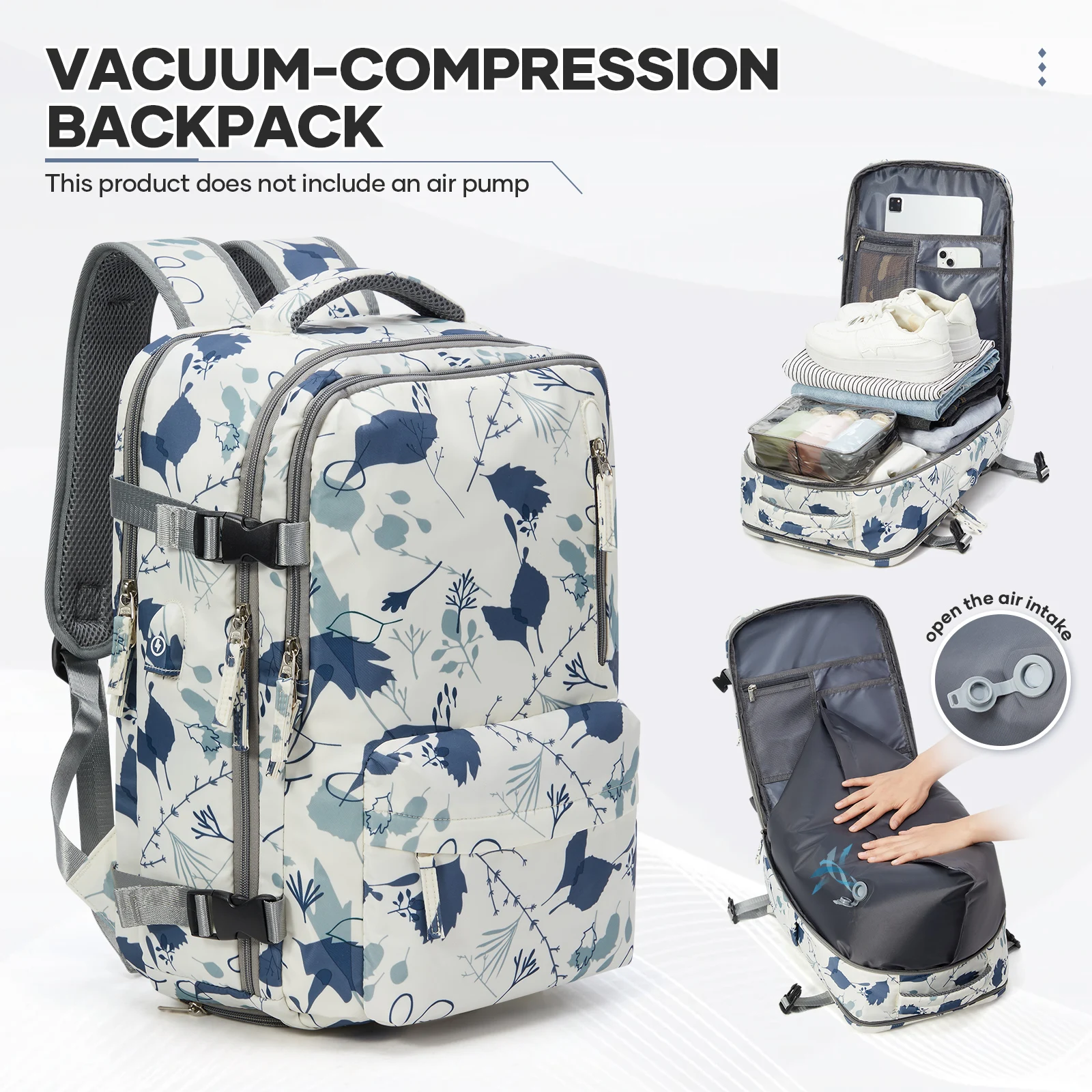 Travel Vacuum Storage Backpack With Pump, Vacuum Compression Travel Backpack Space Saver for Clothing, Carry on Laptop Backpacks
