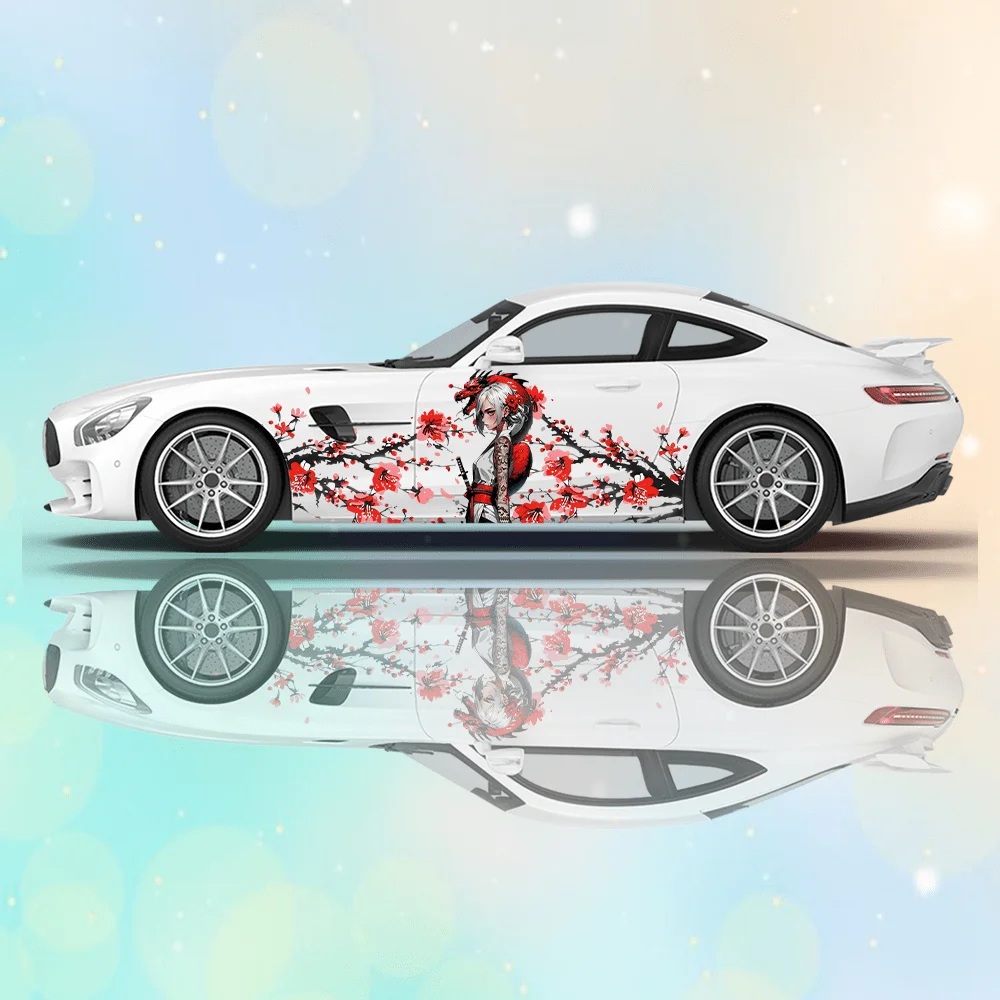 

Japanese Woman and Kimono Tattoo Car Decals Full Body Floral Decoration Scratches Protect Car Decals Waterproof Car Vinyl Wraps