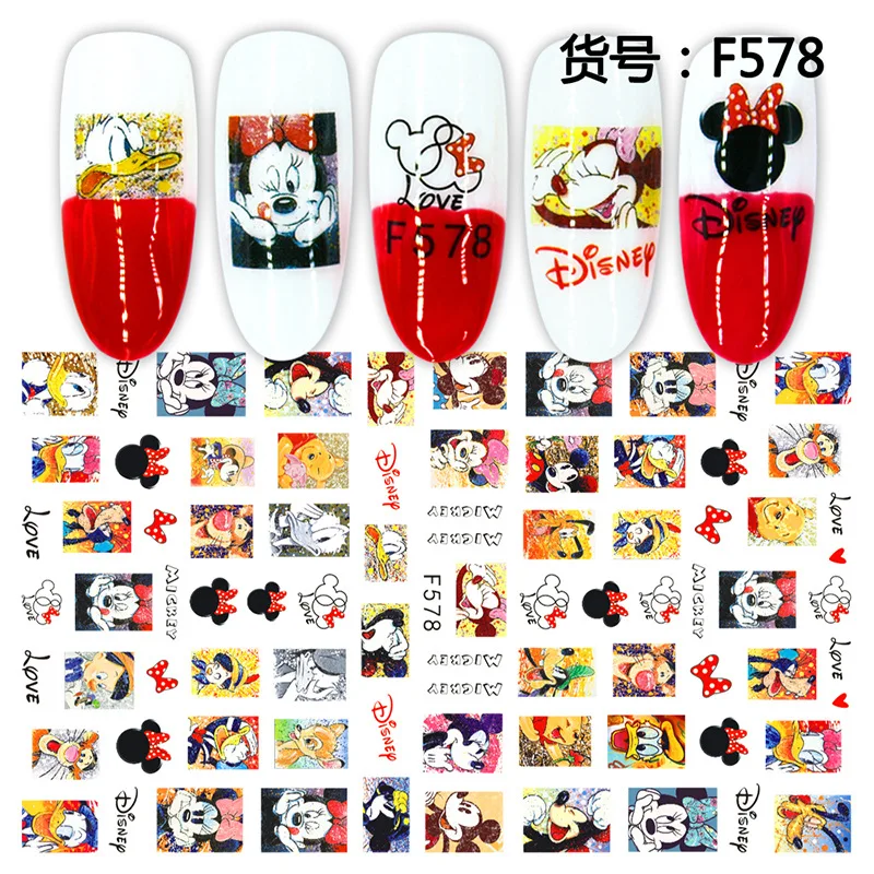 Diseny Anime Mickey Mouse Nail Patches Kawaii Minnie Children's Nail Stickers Cartoon Princess Stickers Kids Gifts