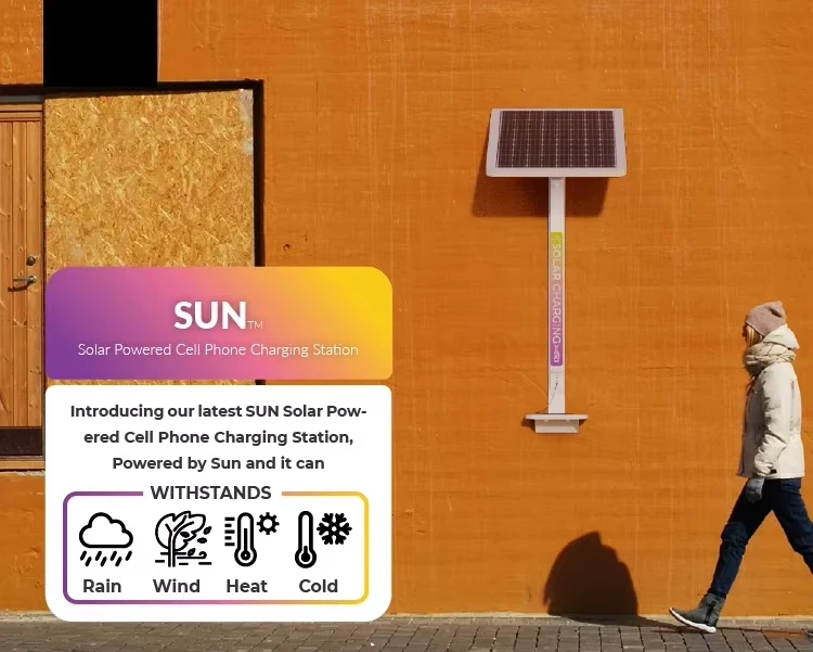 Commercial Grade Solar Powered Fast Charging Station - Wall Mounted Outdoor Mobile Phone Charging Kiosk