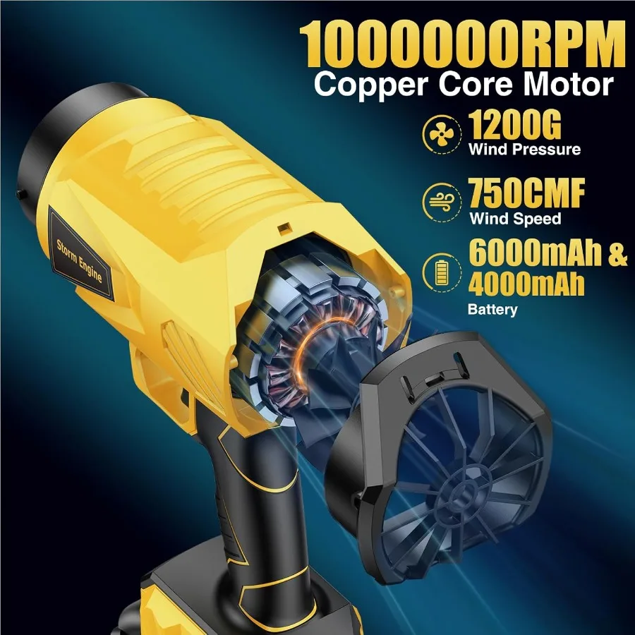 منفاخ أوراق شجر لاسلكي مع بطارية وشاحن مصمم لتنظيف الفناء حتى 1000000 دورة في الدقيقة أداة محمولة خفيفة الوزن مع Exte