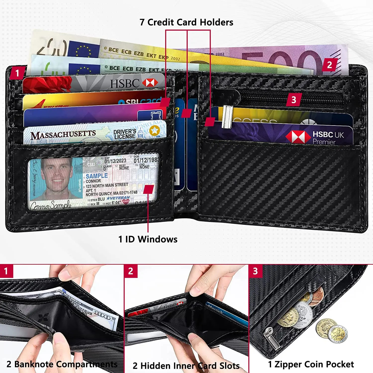 New Business Wallet, RFID Blocking Multi Card Slots With Zipper Coin Clip Men\'s Wallet Fashion Coin Purse