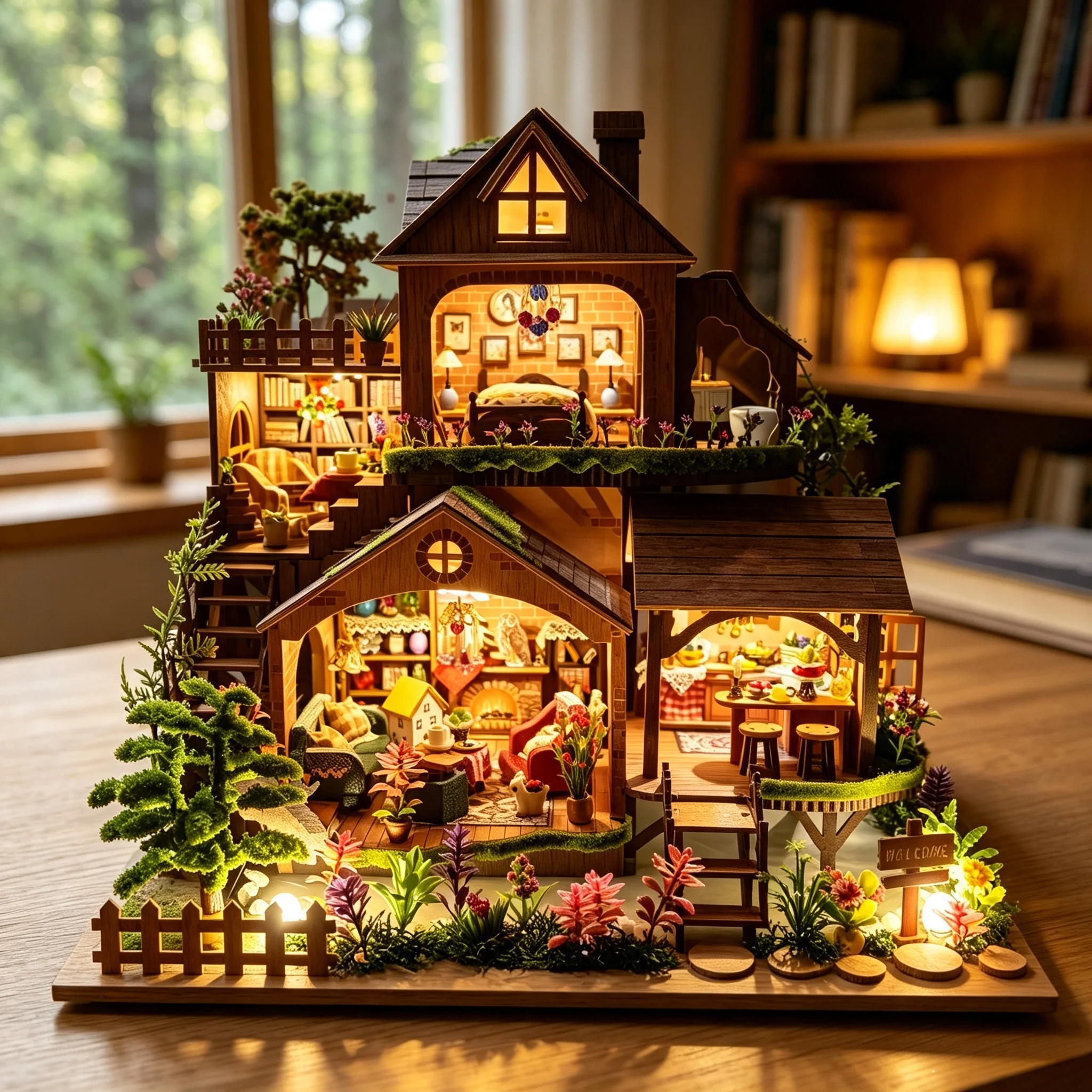 DIY Wooden Forest Adventures Cottage Figurines Miniatures Kits Assembled Casa for Friends Birthday Gifts Toys Home Decor Crafts