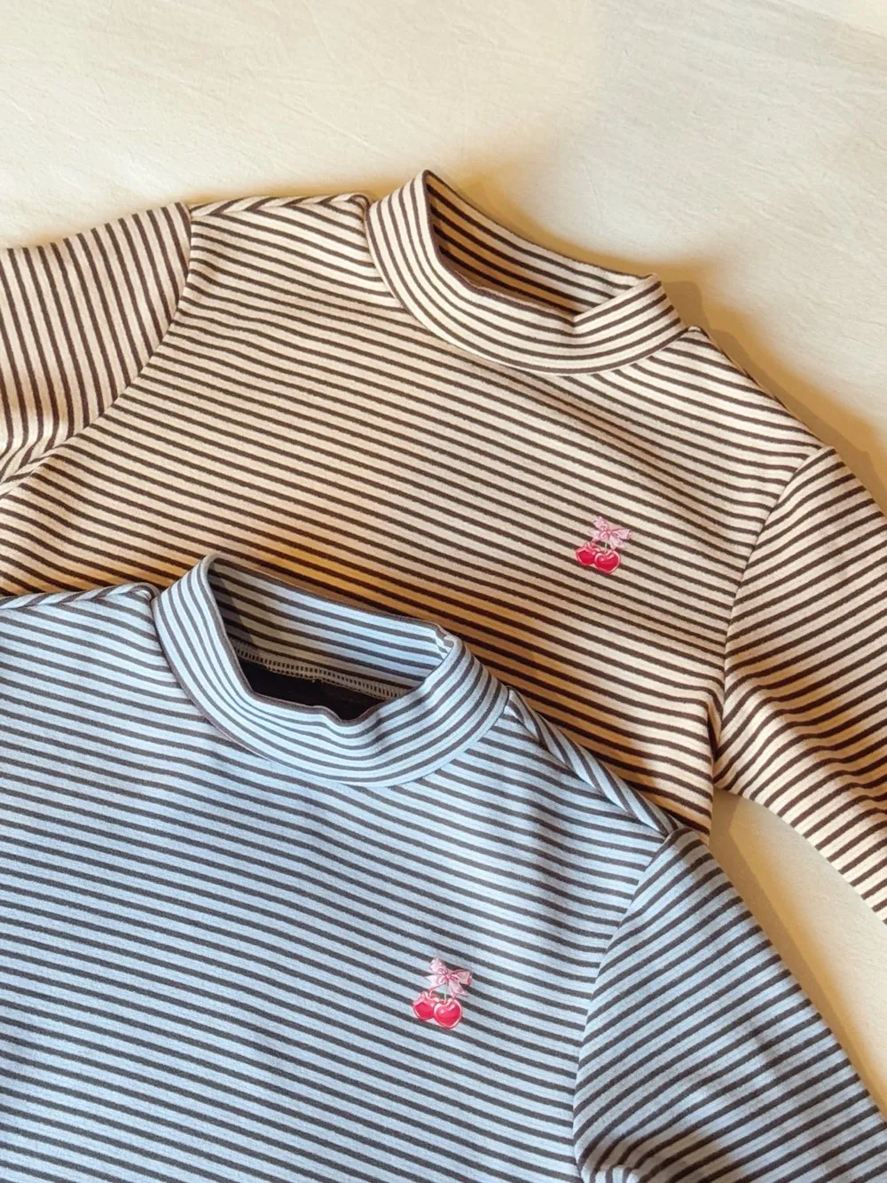 

baby sweater girls sweaters Striped knitted pullover semi high collar for warmth woolen sweater Cherry top