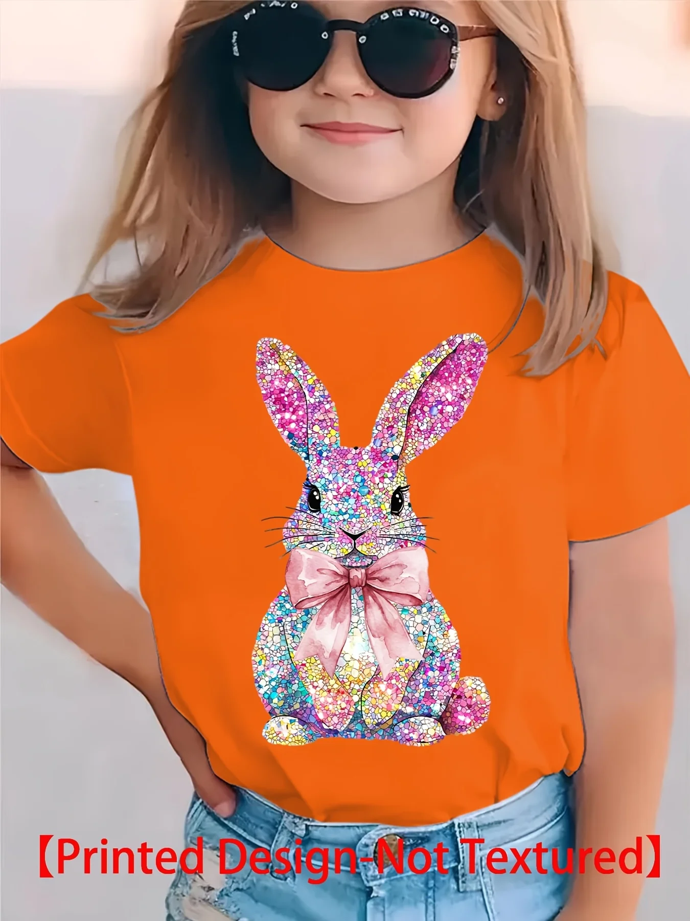 BRAND Boys Girls Easter Bunny Bow Print T-Shirt O-Neck Short Sleeve Summer Top Cute Cartoon Kids Tees Daily Wear Gift