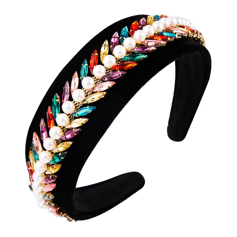 

New Fashion Leaves Pearl Headband Baroque Rhinestone Crystal Headbands For Women Hairband High Quality Headwear