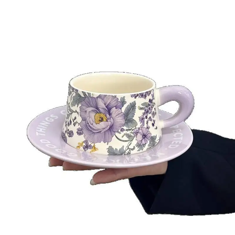 Vintage design, peony flower, coffee cup, saucer set, afternoon tea, latte cup, children's household high-end water cup