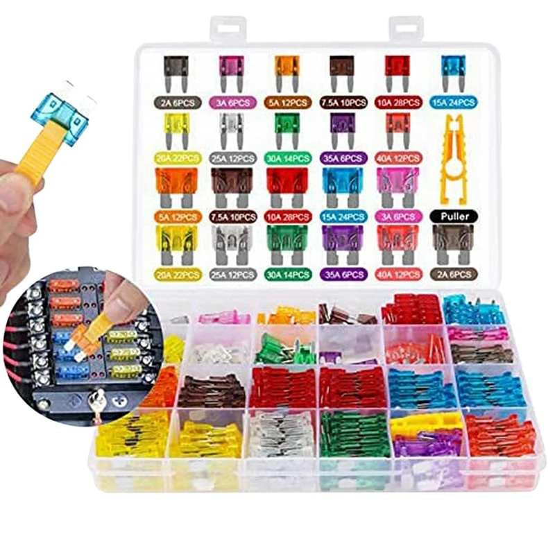 304Pcs Mini Anti-Theft Car Fuse Plug Fuse Splitter Fuse Kit (2A/3A/5A/7.5A/10A/15A/20A/25A/30A/35A/40A) With Fuse Puller