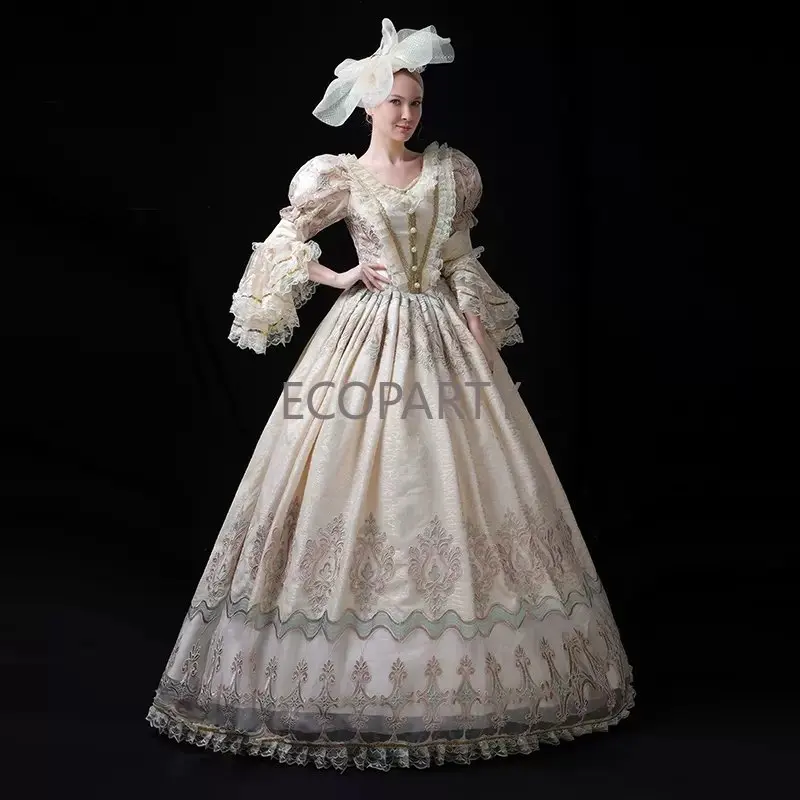 

Beige Costumes European-style Court Clothes Elegant Retro Lady Party Dress Group Party Show Catwalk Women Theater Costume 5