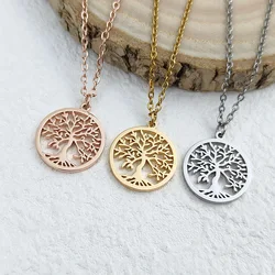 Fashionable and simple stainless steel gold-plated necklace, silver tree of life O-shaped chain, rose gold women's necklace