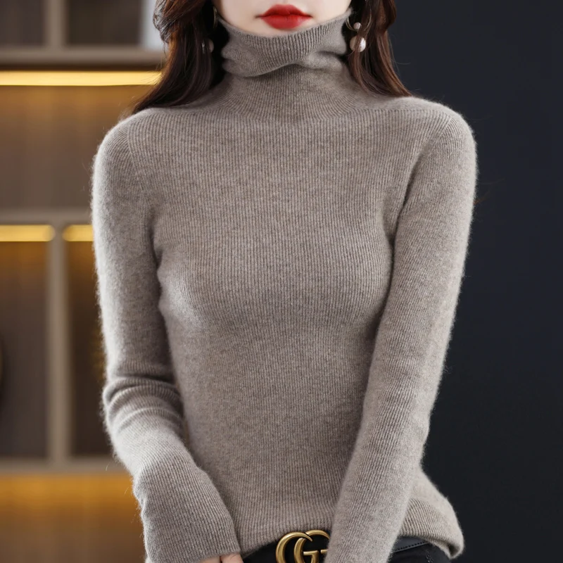 

Autumn and winter new 100% pure wool women's solid color turtleneck knitted sweater slim turtleneck high-end sweater