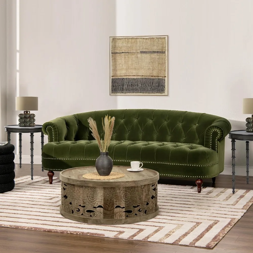 La Rosa Victorian Chesterfield Tufted Sofa, Olive Green Performance Velvet