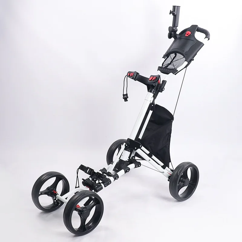 Golf bag trolley, four-wheel trolley with seat umbrella, frame one-click folding storage