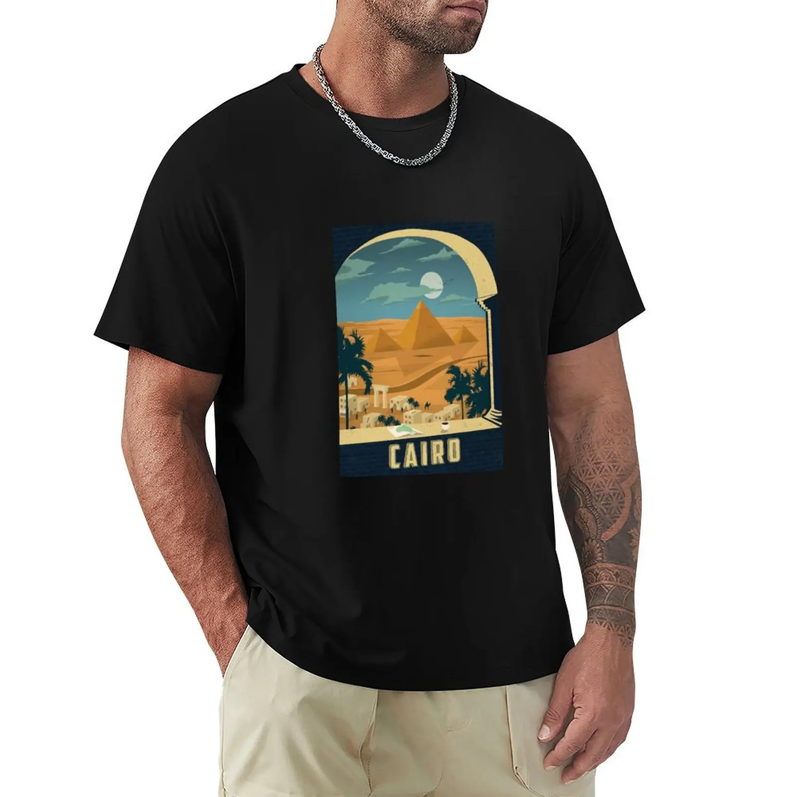 Cairo Egypt Vintage Travel Decal T-Shirt Basic Regular Fit Casual T-Shirt