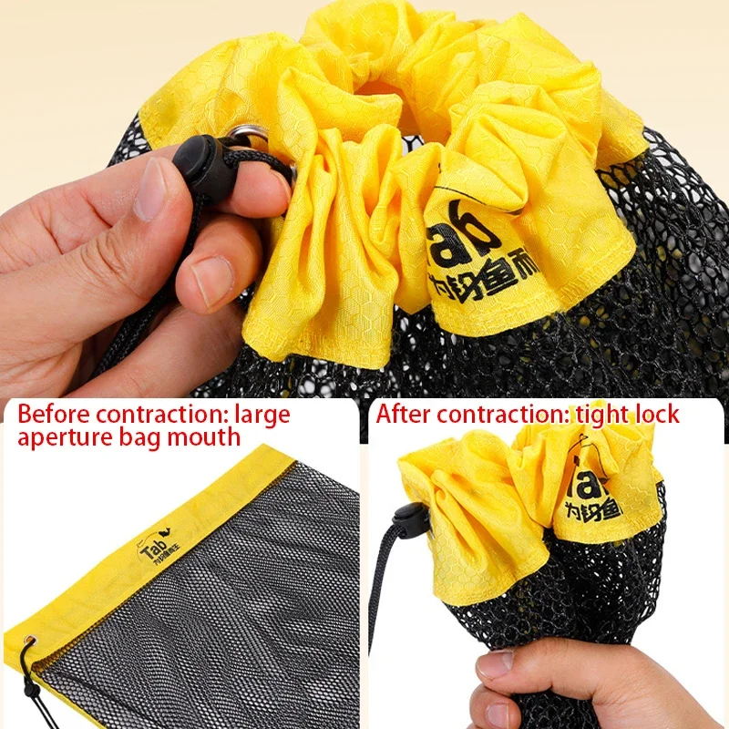 Foldable Drawstring Opening Design Fishing Basket Fishing Net Fishing Net Cage Live Fish Basket Portable Diving Fish Net Bag