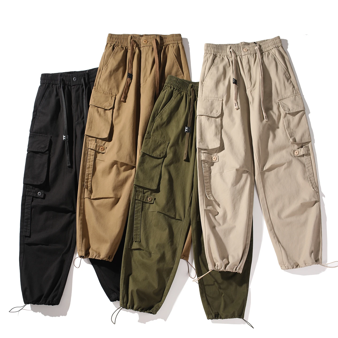 

Retro Japanese Sle Pure Cotton Work Trousers for Men Loose Straight Leg Casual Long Pants with Multiple kets Waed