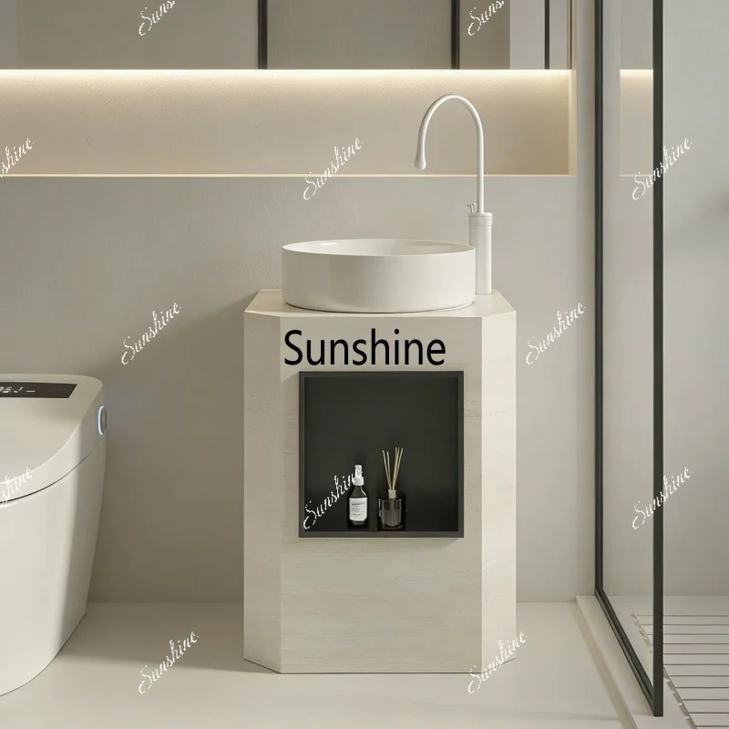 Creative rock slab wash basin column type integrated floor type bathroom outdoor