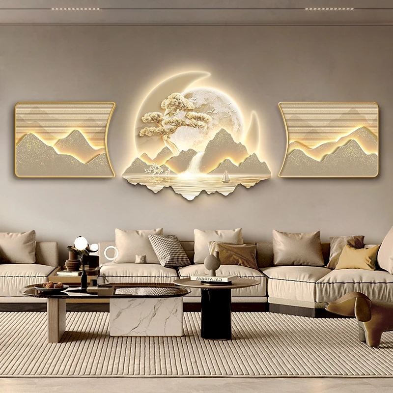 Landscape Decoration Mural Lamp Light Luxury Living Room Grand Sofa Background Wall Hanging Painting High-End Wall Lamp Painting