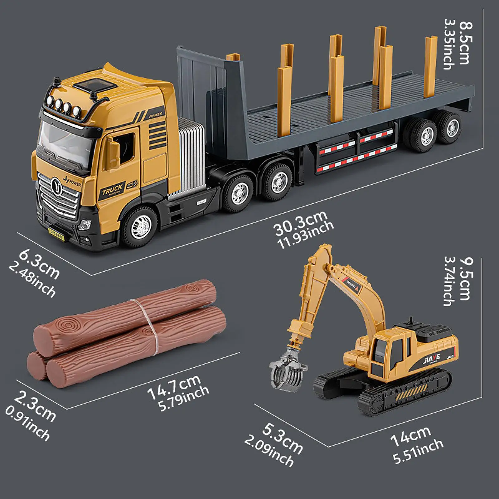 Construction Truck Toy Set Transport Vehicles Pull Back Model Moveable Parts