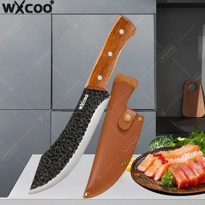 WXCOO Stainless Steel Chef Boning Knife Butcher Hand Forged Rust Resistant Wood Handle Kitchen Fish Filleting Knife with Sheath