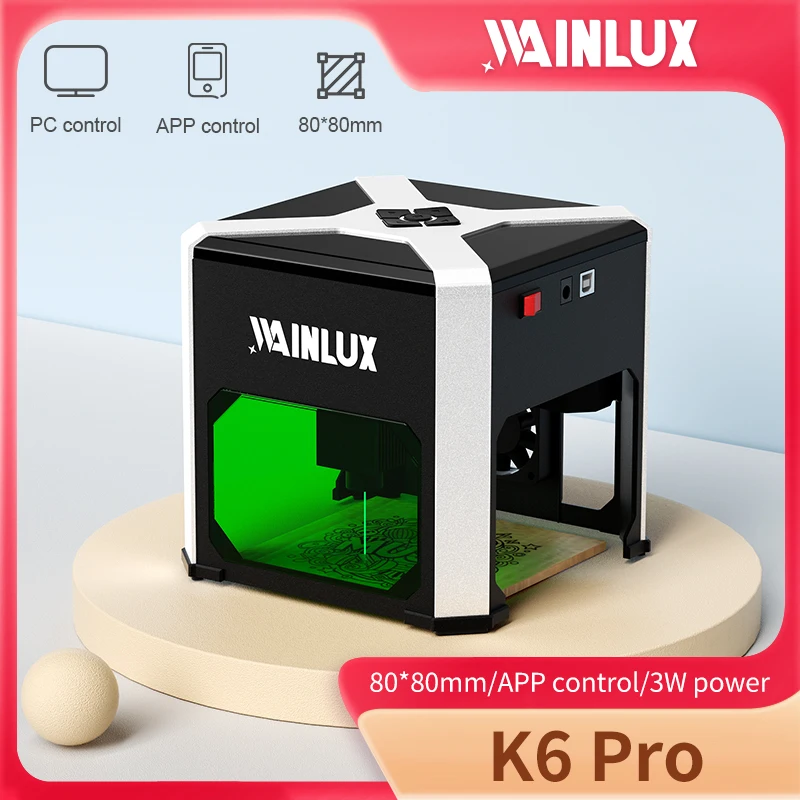 Wainlux Laser Engraver K6 Mark Printer Cutter Woodworking Machines Plastic 3000mw Bluetooth Mini Laser Engraving Marking Machine