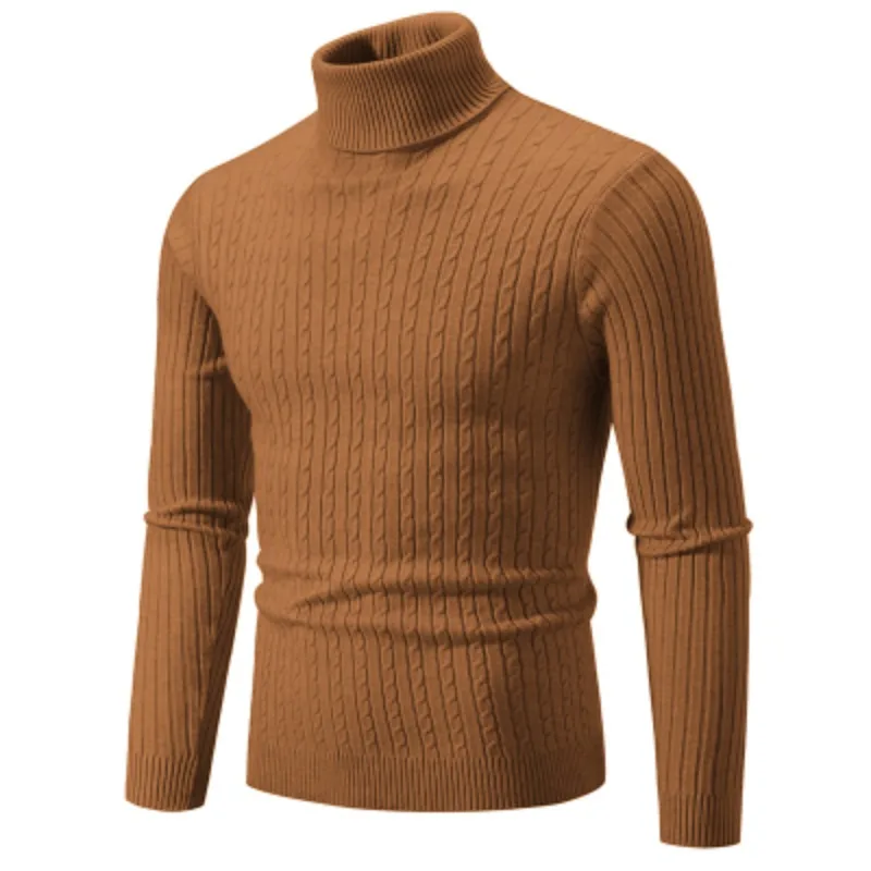 New Men's High Neck Sweater Solid Color Pullover Knitted Warm Casual Turtleneck Sweatwear Woolen Mens Winter Outdoor Tops, image 11