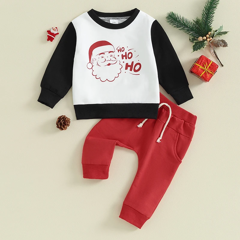 

2023-10-06 Lioraitiin 0-3Y Toddler Infant Baby Boys Christmas Clothes Set Long Sleeve Letter Santa Claus Top+Drawstring Pant Set