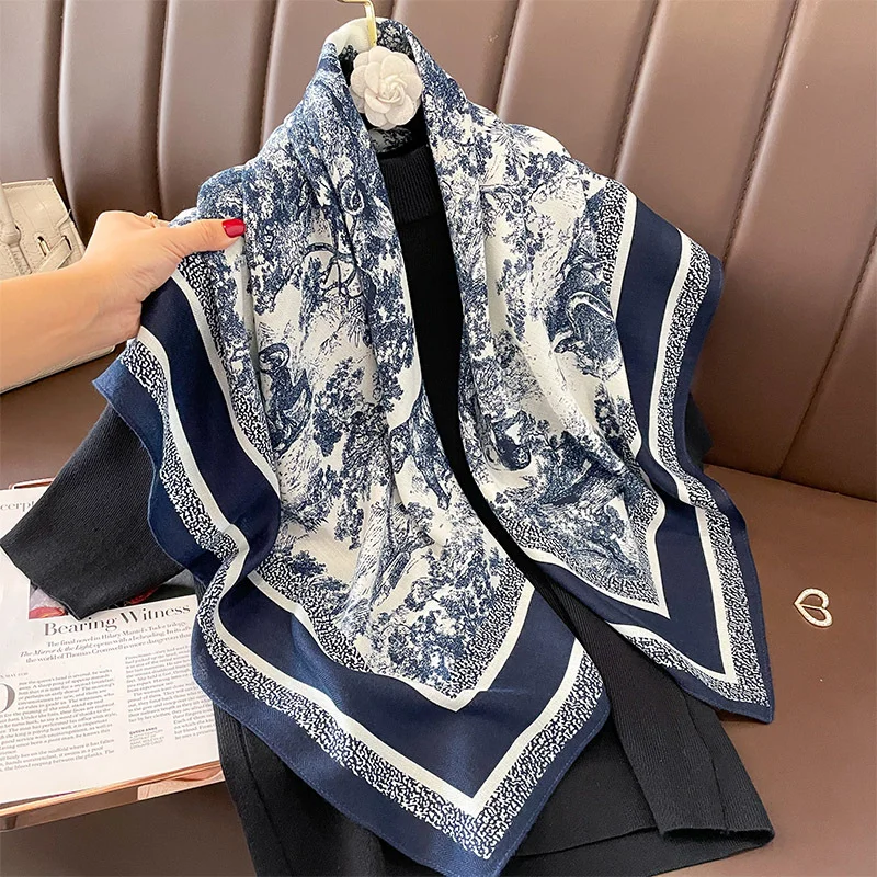 

2025 New Design Imitation Silk Scarves for Women Thin Warm Shawl Fashion Printing Wrap Cashmere Pashmina Foulard Bufandas Poncho