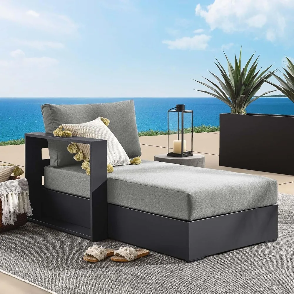 Tahoe Aluminum Outdoor Gray Charcoal with Weather-Resistant Cushions, Modular Patio Lounger for Pool Furniture