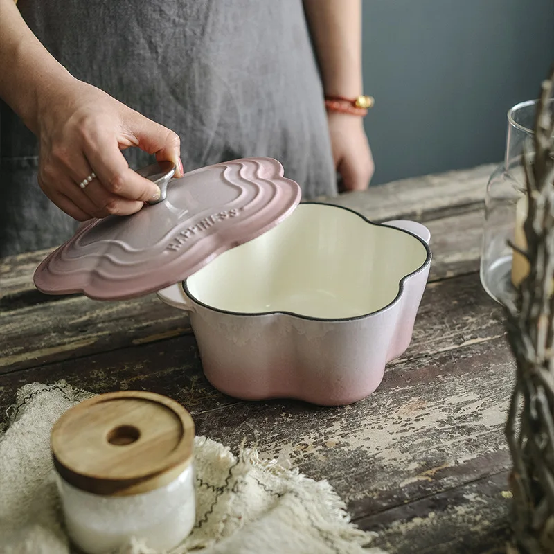 Flower Shape Non-stick Cookware for Kitchen Enameled Cast Iron Pan Pot Set Cooking Food Kitchenware Pots Sets Dining Bar Home