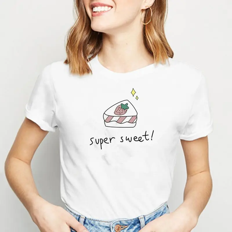 SUPER SWEET CAKE Print Women t shirt Summer Casual Oversized Cute t-shirt Female 5 colors Basis Round neck Tops Tee HH1459