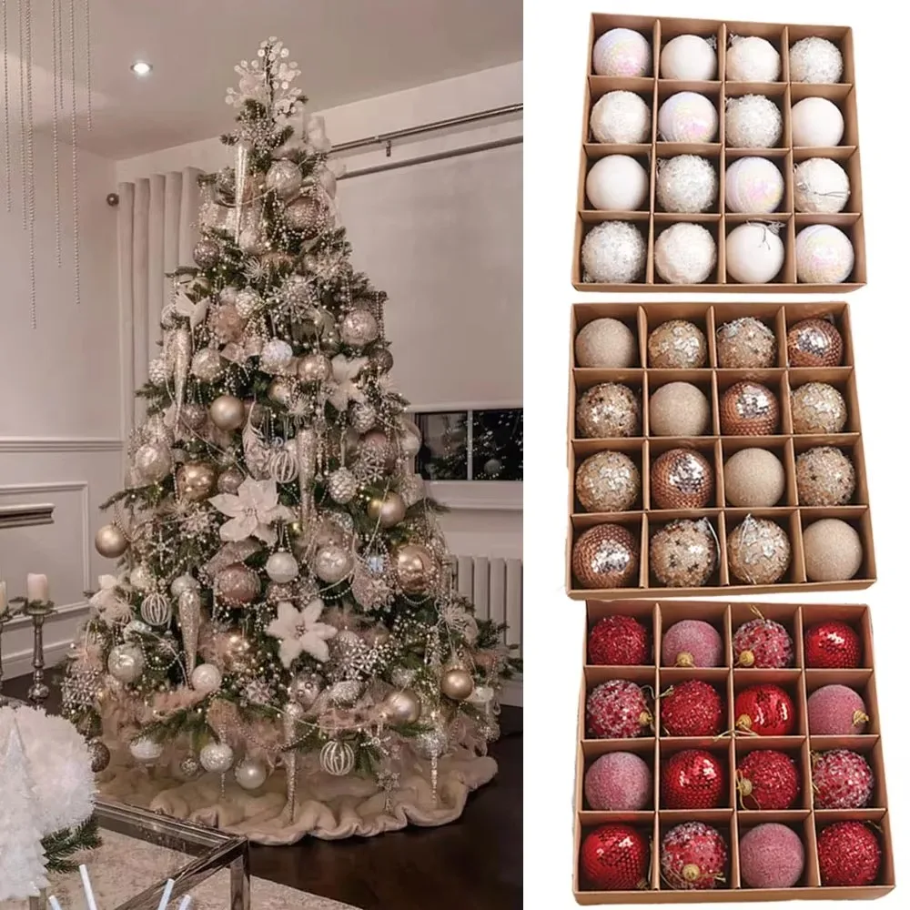 

16pcs/box New 6CM Christmas Ball Red Champagne Gold Foam Ball Crafts Glitter Xmas Tree Hanging Pendant Home Party