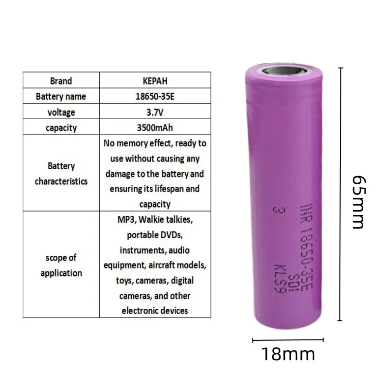 KEPAH-Bateria De Lítio De Potência Original, Alta Potência INR18650 Para Ferramentas Elétricas, Capacidade Total 18650, 3500mAh, 3.7V, 25A, Novo