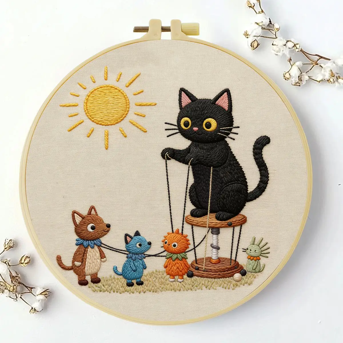 1 Stück 20X20CM/15X15CM 7,87/6,3 Zoll Katze und Maus Stickerei Starter-Kit DIY-Kit DIY-Stickerei-Set Handarbeiten Nähkunst – Detail 2