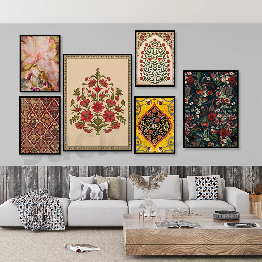 Indian Art, Floral Prints, Living Room decor,Printable,Indian Vintage Fabric Decor, Printables, Pichwai, Poster, Wall Art, Paint