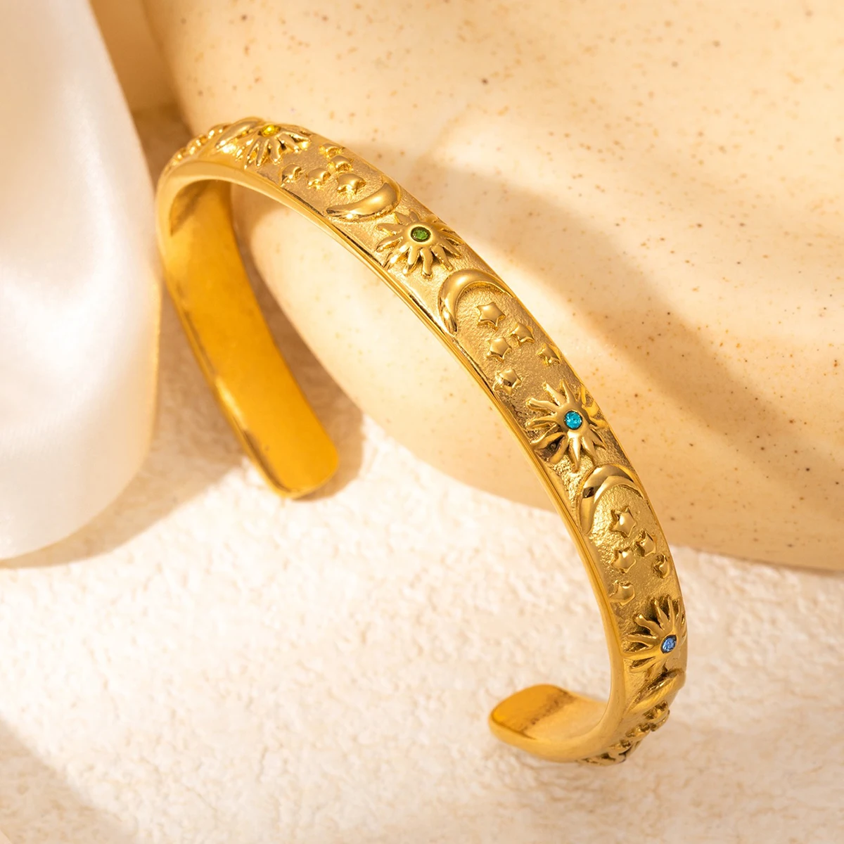 Moon Star Sun Bangle Bracelet Gold Sliver Stylish Metal Open Wrist Vintage Fashion Party Jewelry Gift for Women image 4