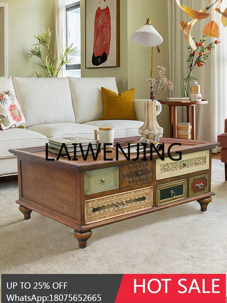 

American-Style Retro Coffee Table Solid Wood Double-Sided Living Room Storage Storage Tea Table Baroque Classical Low Table