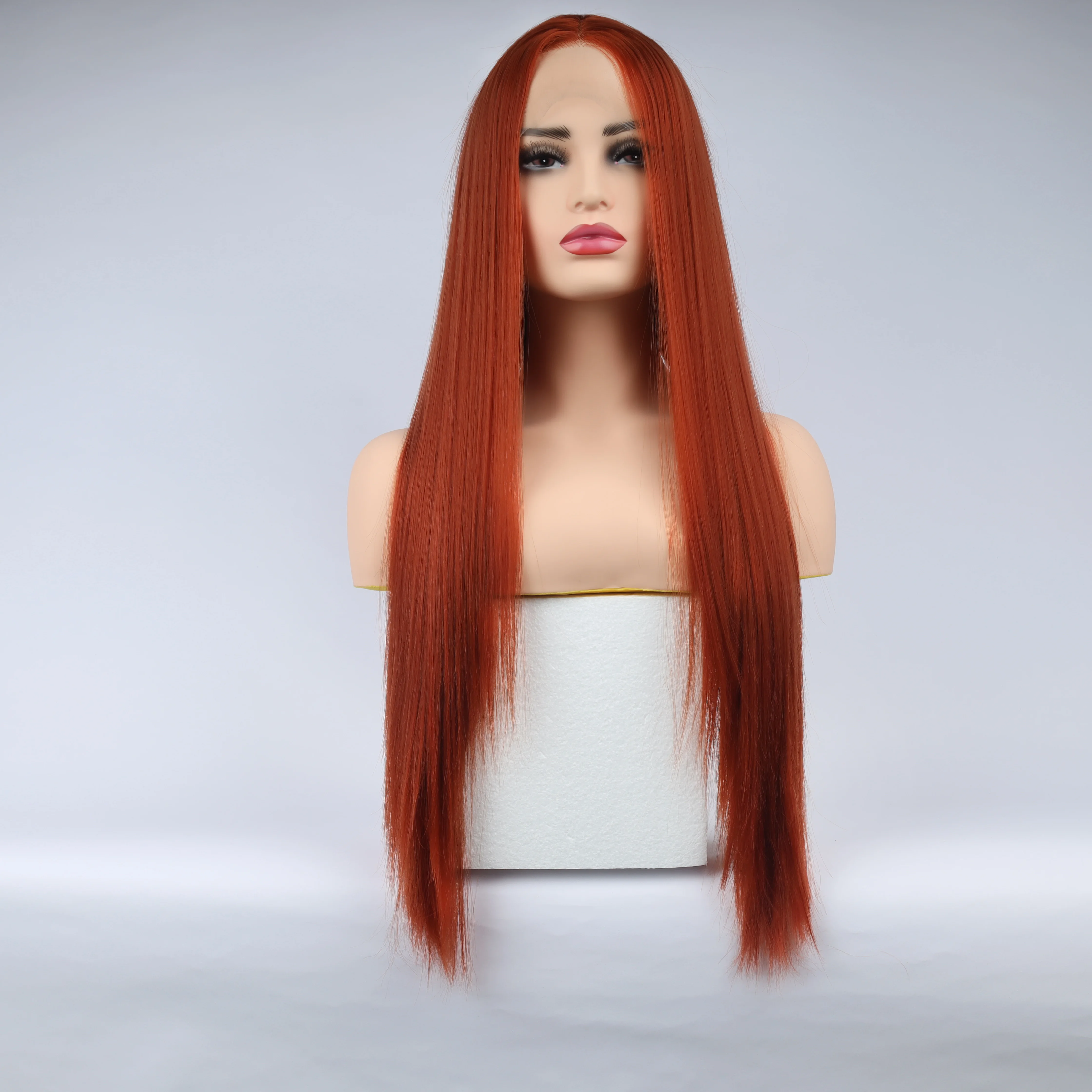 

aiva Fashion Straight Wig Synthetic Lace Front Wigs Orange Female Lace Wig 13X3 For Women Cosplay Hair Daily Use