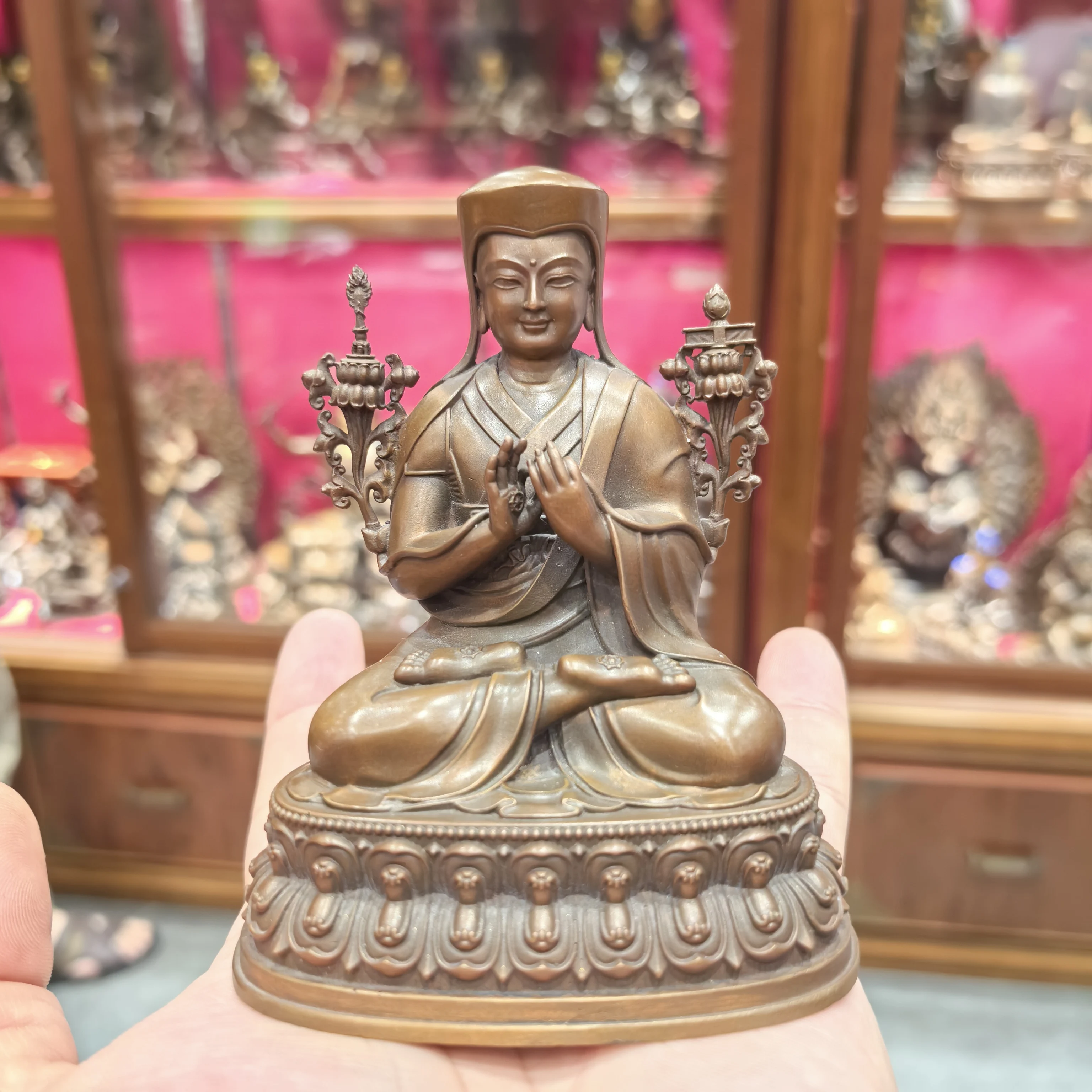 Pandita/Sakya Pandita/Sakya Cinco Patriarcos/Patría de Sakya/10 cm Estatua de Buda de Cobre Adorno de Salón Budista