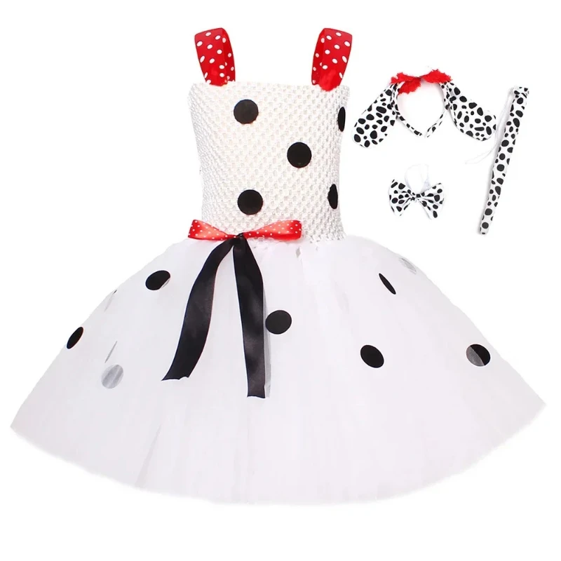 

Dalmatian Dog Tutu Dress for Baby Girls White Black Spotted Animal Halloween Costume for Kids Toddler Puppy Dressing Up Outfit